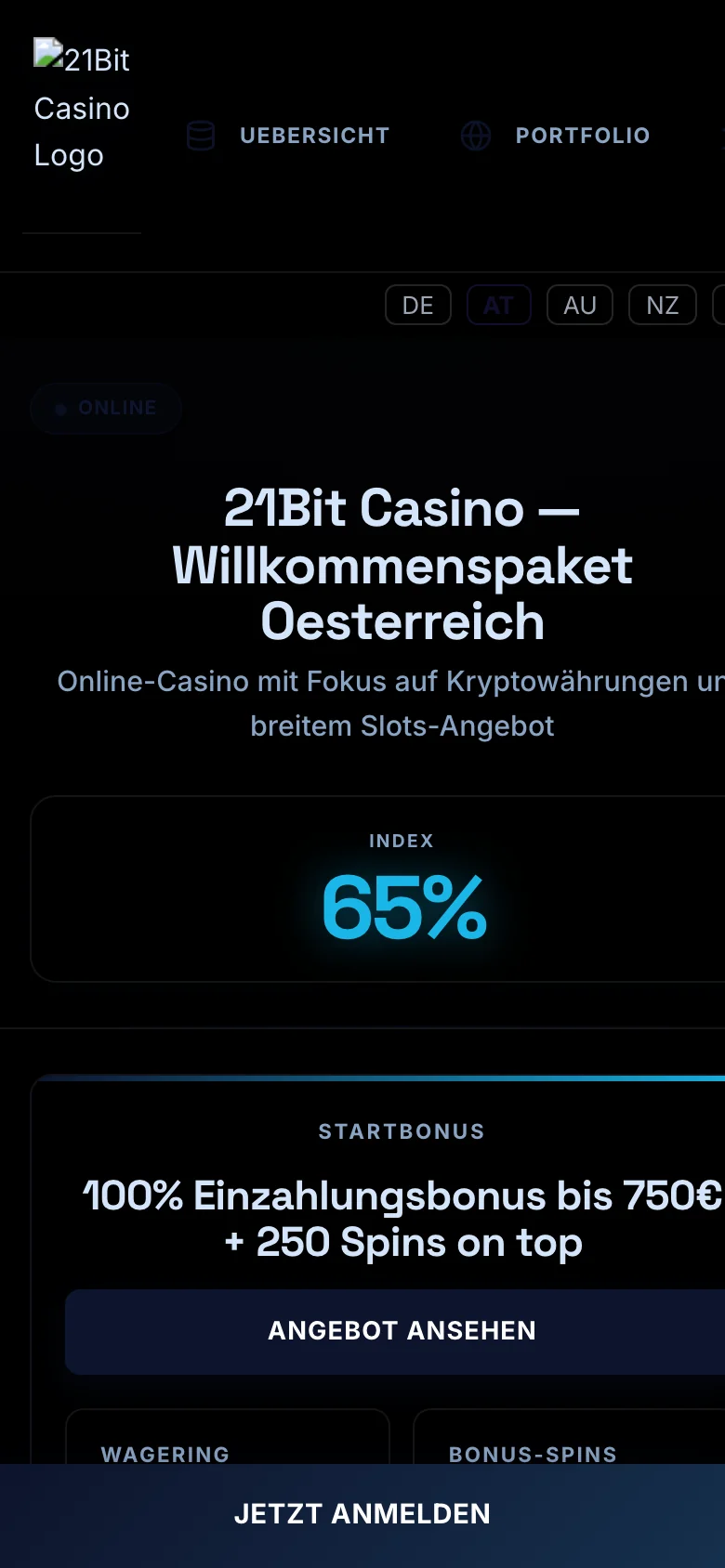 21Bit Casino mobile lobby screenshot